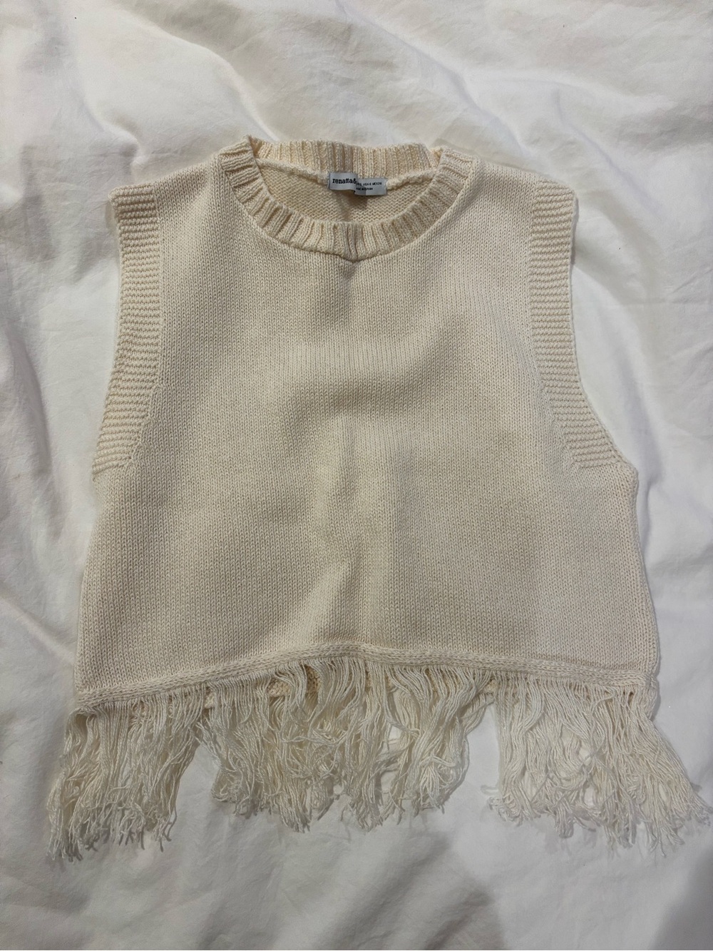 Cream Fringe Knit Sweater Vest